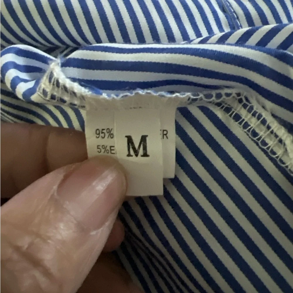 Blue & White Striped Button Front Collared Shirt Medium - Picture 5 of 5